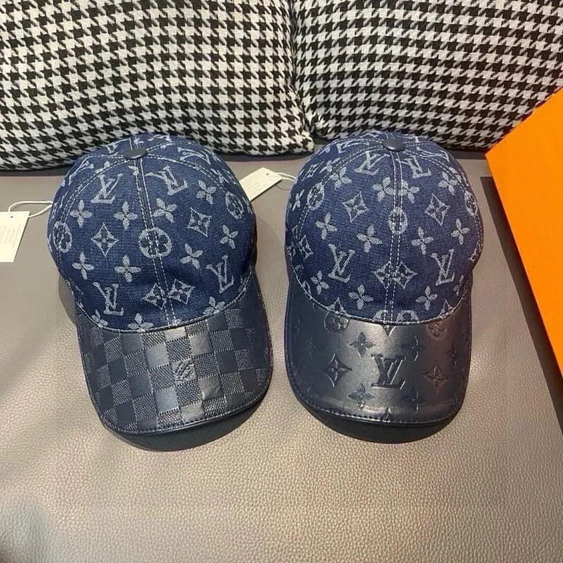 Denim and Leather Embossed Baseball Cap