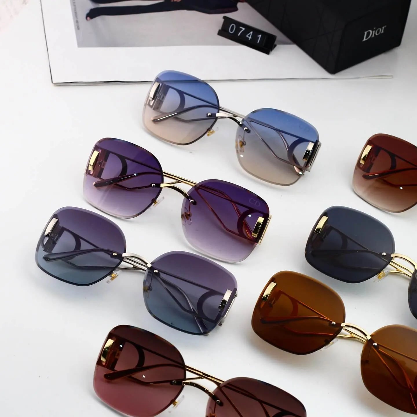 Rimless Gradient Oversized Square Sunglasses