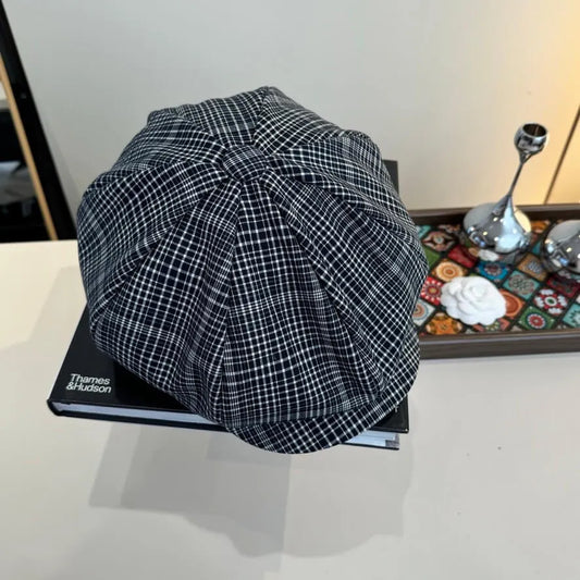 Plaid Retro Literary Style Beret Hat