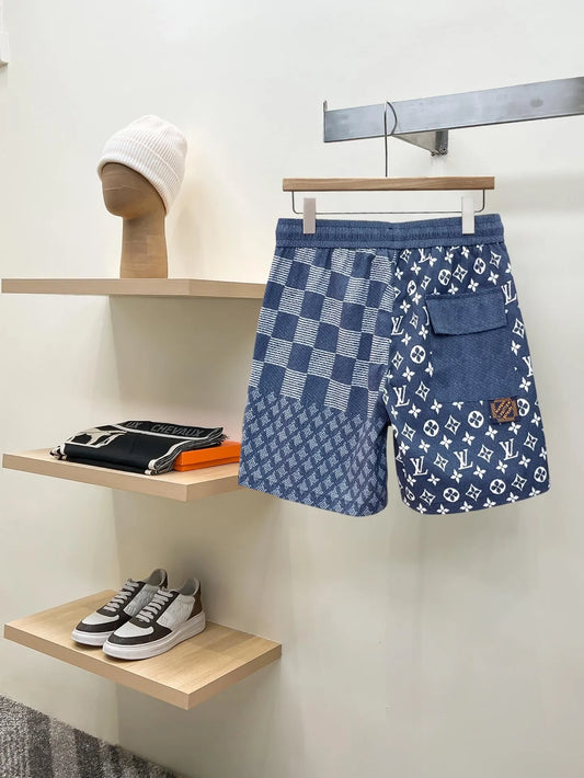 Patchwork Checkered Print Casual Shorts