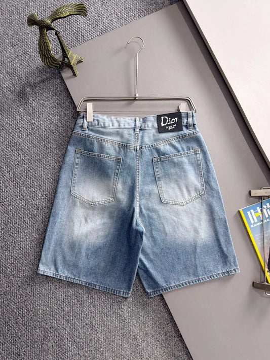 Seam Stitching Washed Denim Shorts