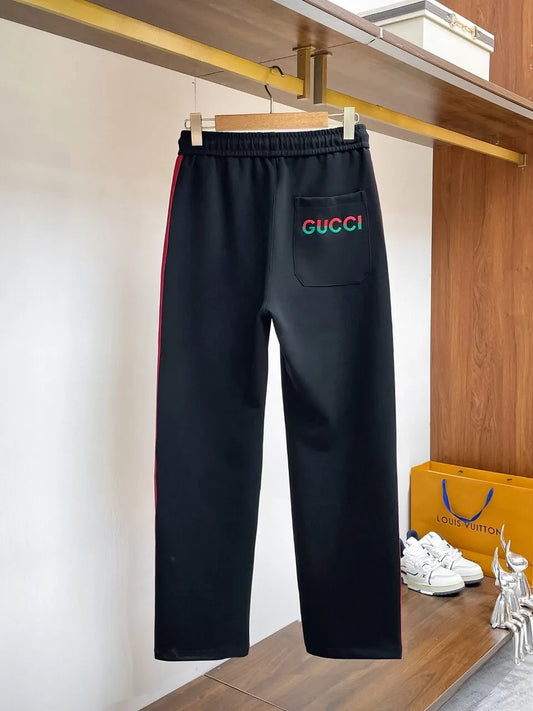 Embossed Side‑Stripe Embroidery Straight Pants