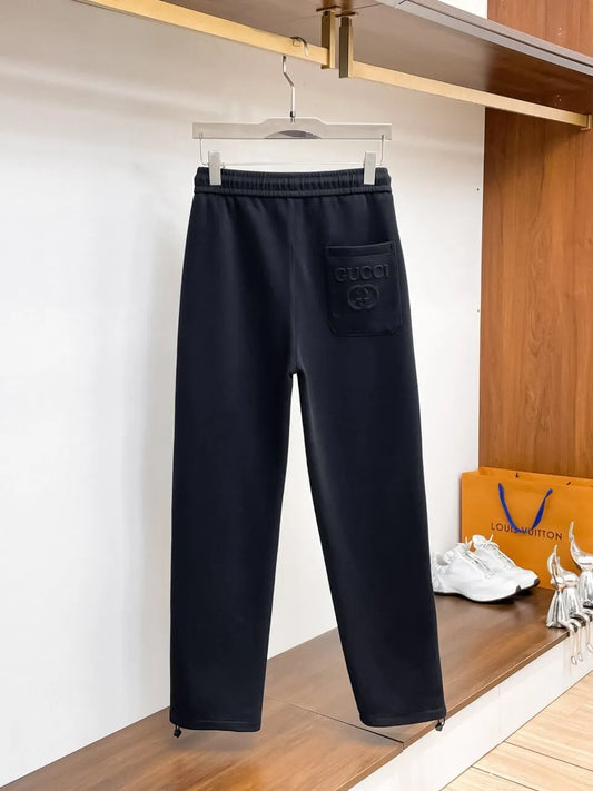 Side Embossed Drawstring‑Hem Pants