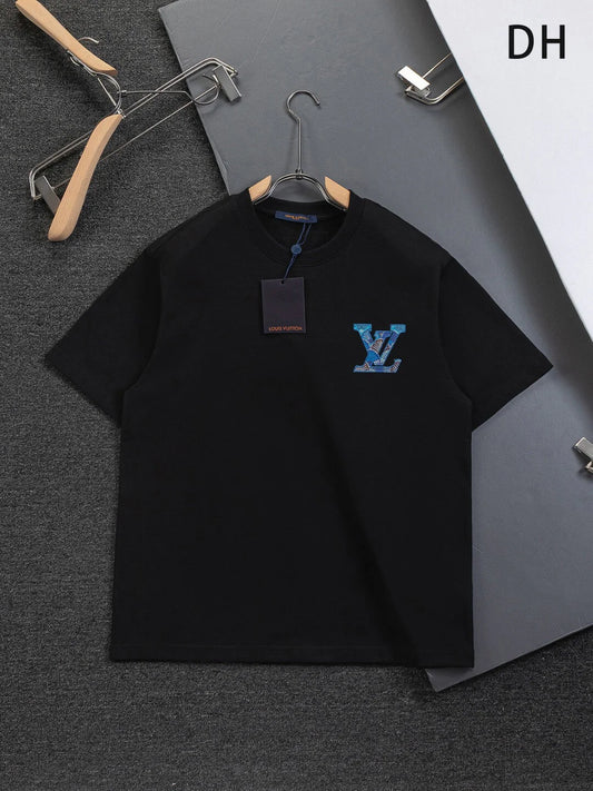 Blue Satin Embroidered T-Shirt