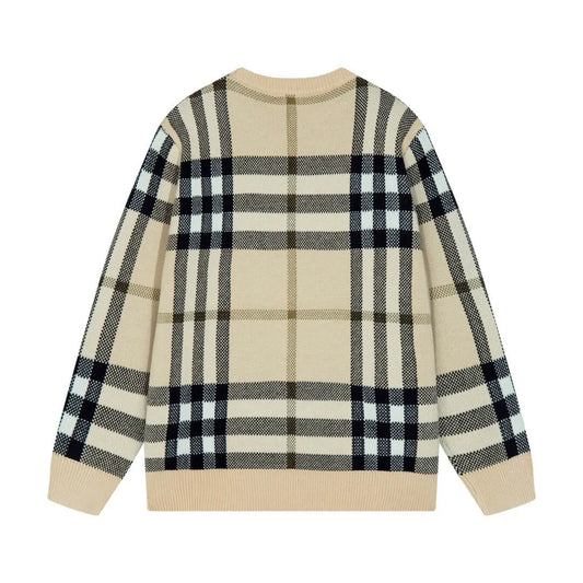 Beige Plaid Crewneck Sweater