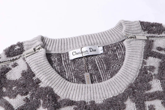Detachable‑Zip Pattern Knit Sweater