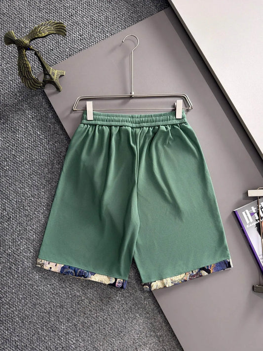 Braided Drawstring Printed Cuff Shorts