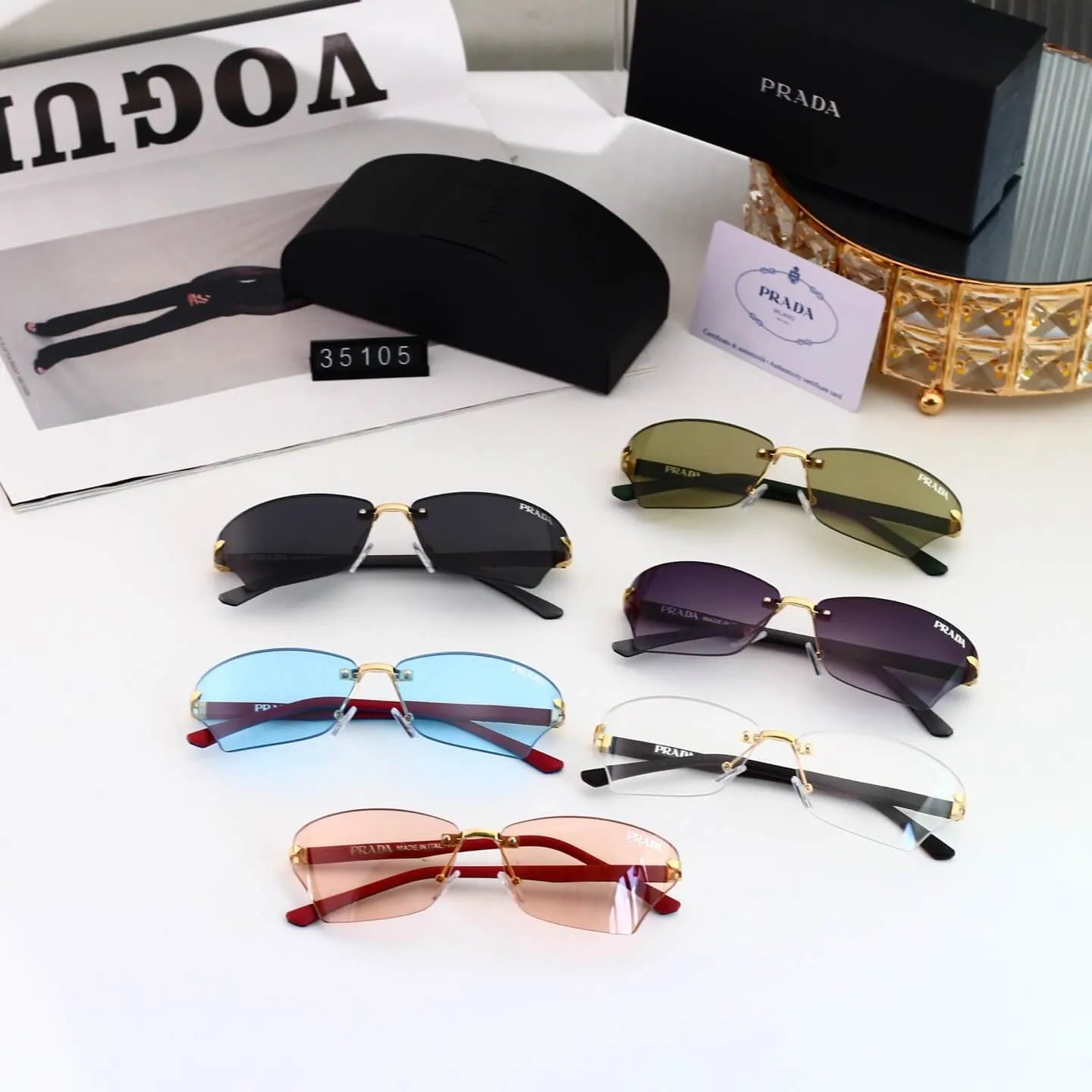Rimless Cut Rectangle Sunglasses