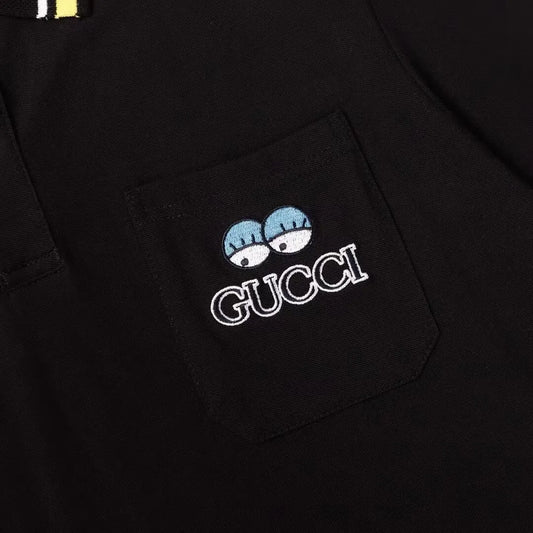 Dual‑Eye Gaze‑Motif Embroidered Polo Shirt