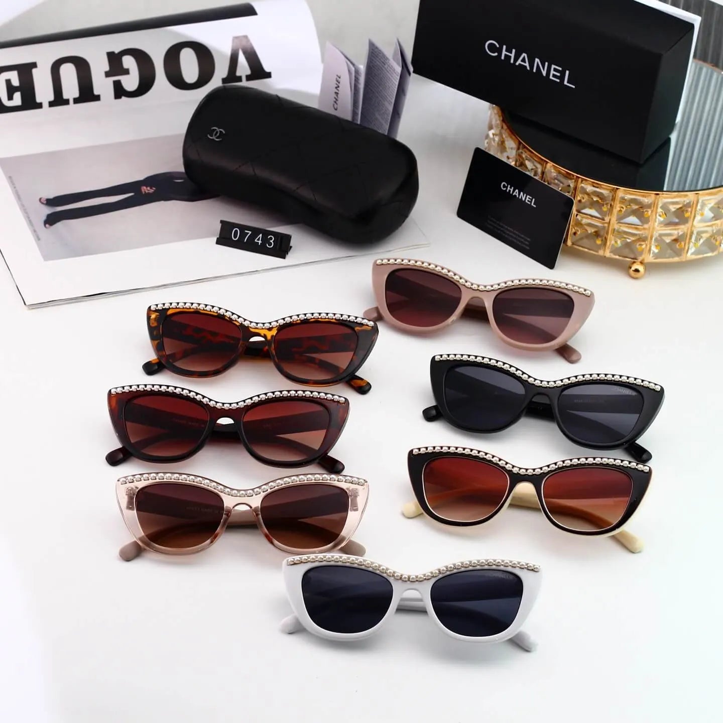 Cat-eye Pearl Trim Sunglasses