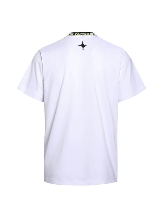 Plain‑Knit Rib Collar Embroidered T‑Shirt