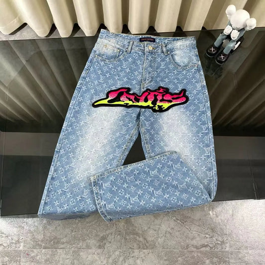 All-Over Letter Print Jeans