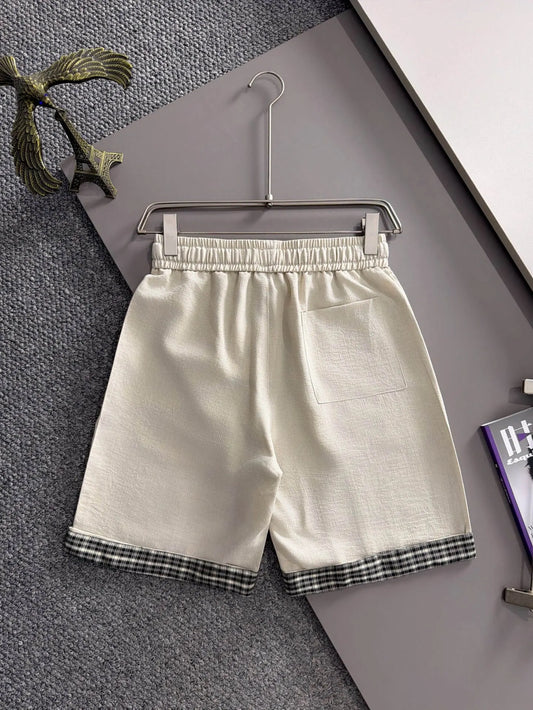 Plaid Cuff Label Decor Shorts