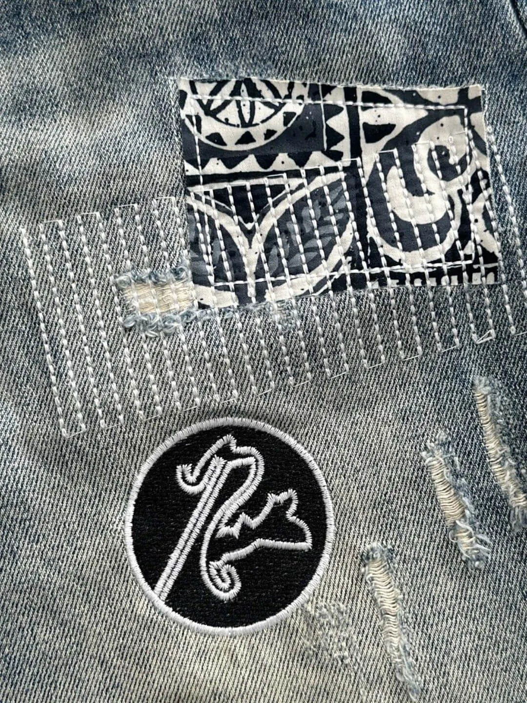 Smiley Patchwork Ripped Denim Shorts