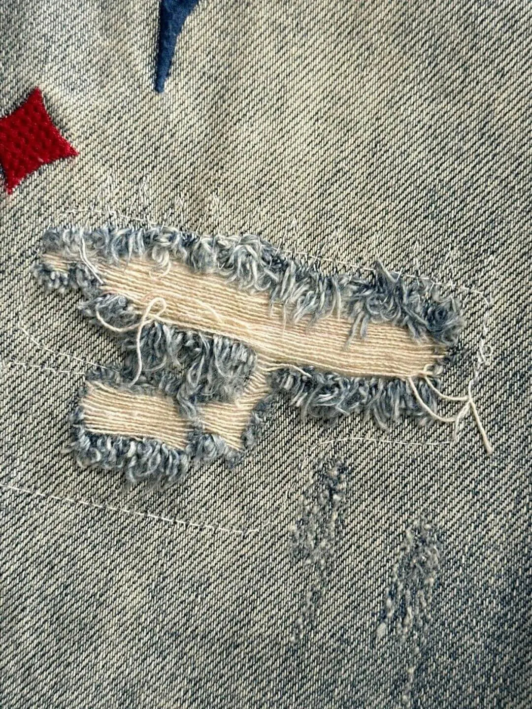 Abstract Embroidery Distressed Denim Shorts