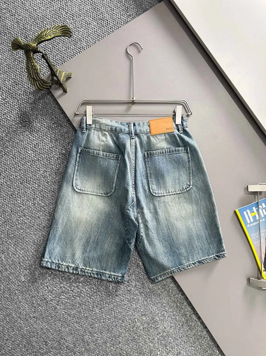 Embroidery Washed Denim Shorts