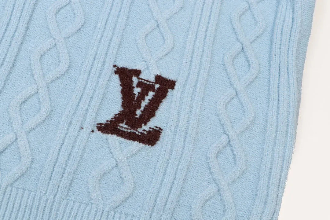 Cable‑Knit V‑Neck Striped Sweater