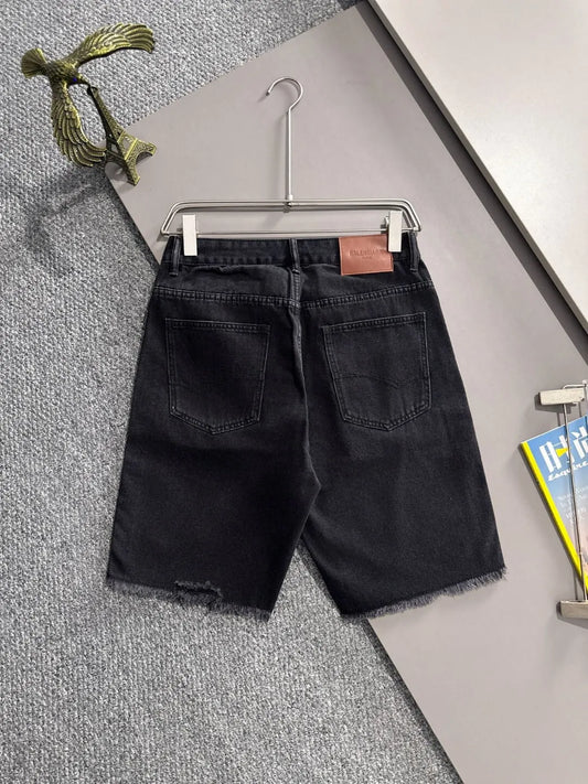 Side Stripe Frayed Hem Ripped Denim Shorts