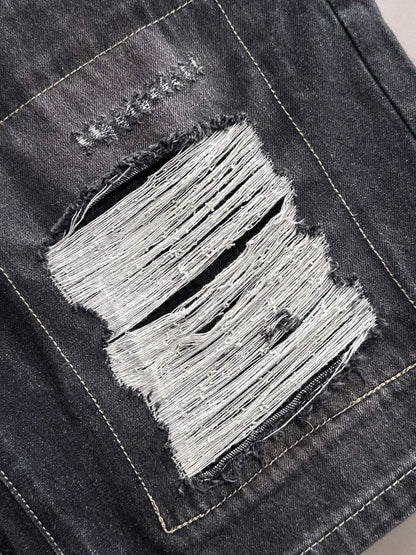 Frayed Patch Ripped Denim Shorts