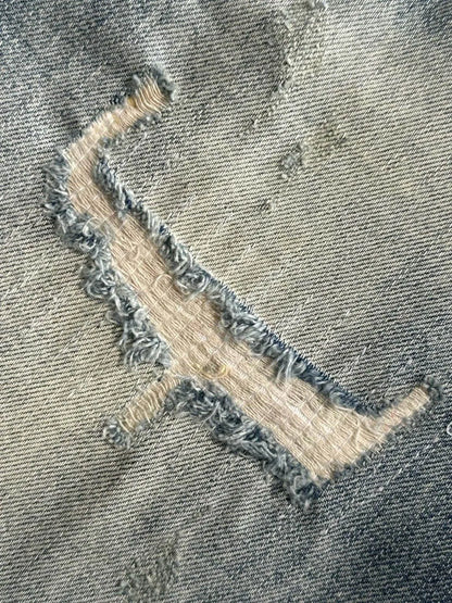 Cross Embroidery Ripped Denim Shorts