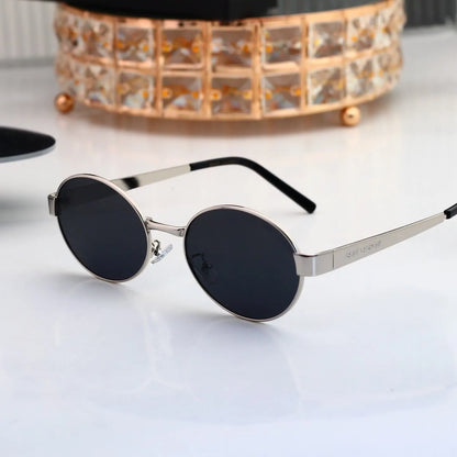 Retro Slim Metal Oval Sunglasses