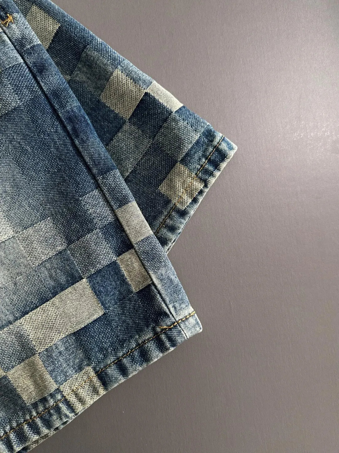 Plaid Checkered Jacquard Denim Shorts