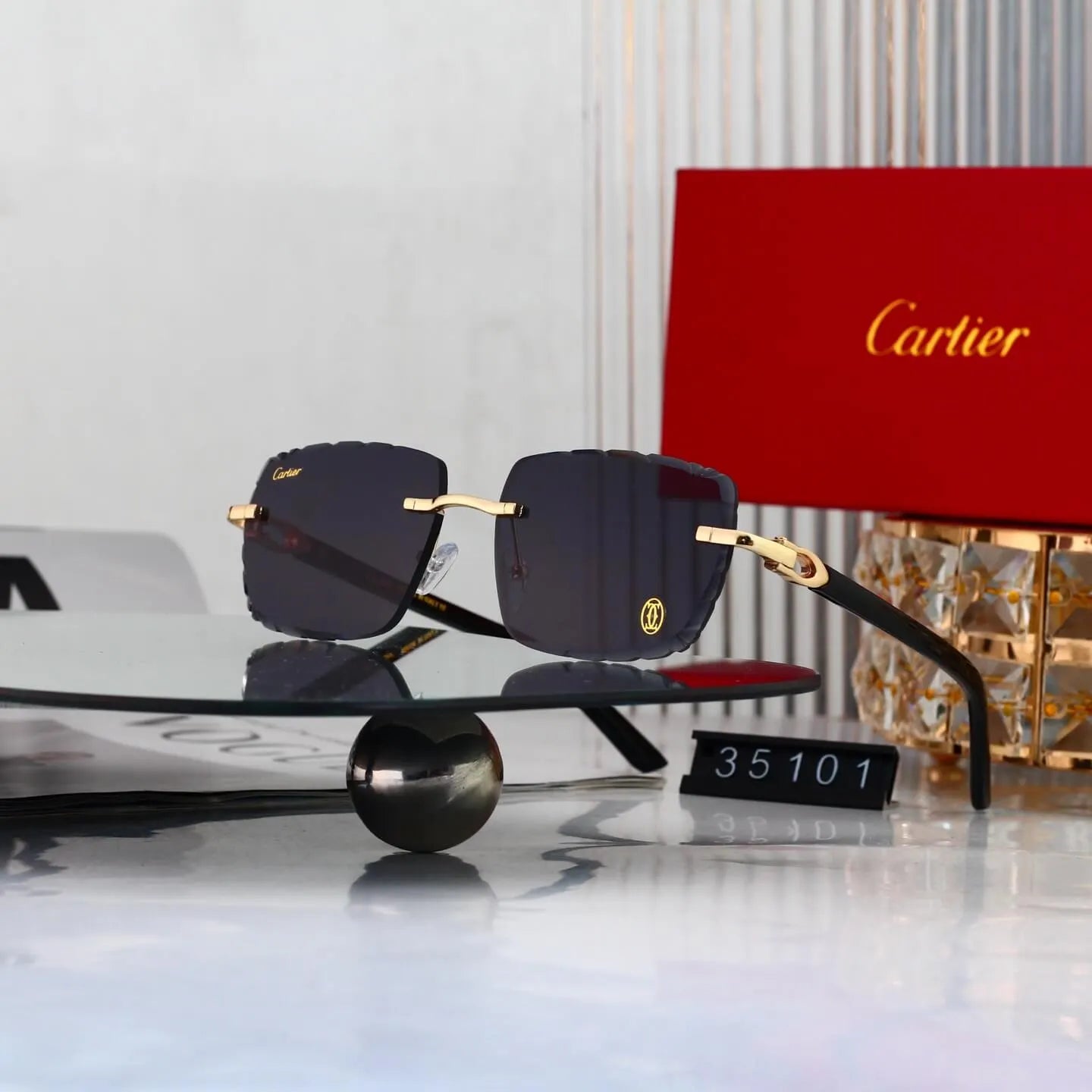 Scalloped Rimless Business Sunglasses