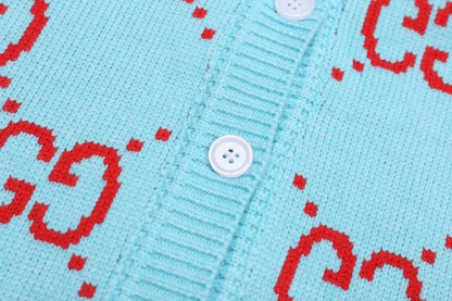 Bicolor Monogram V‑Neck Knit Sweater Cardigan