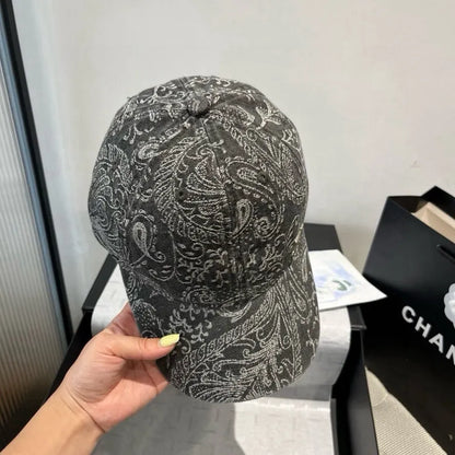 Paisley Pattern Distressed Denim Baseball Cap