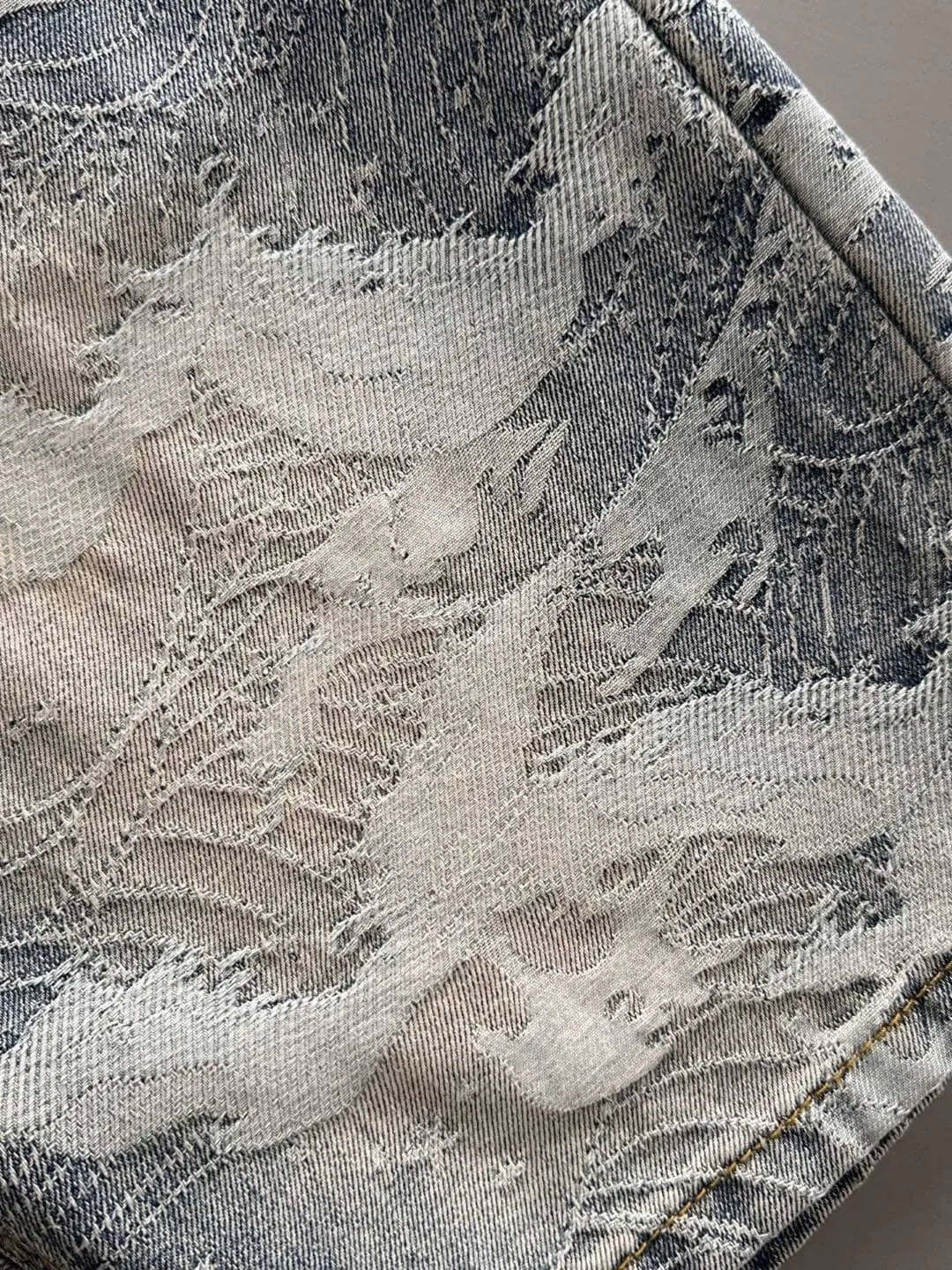 Wave Jacquard Washed Denim Shorts
