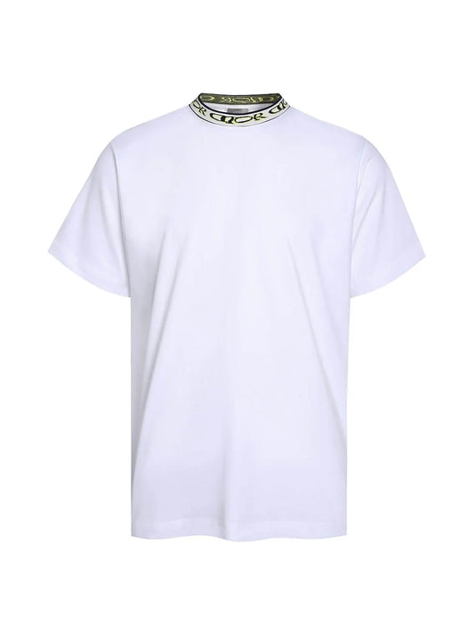 Plain‑Knit Rib Collar Embroidered T‑Shirt