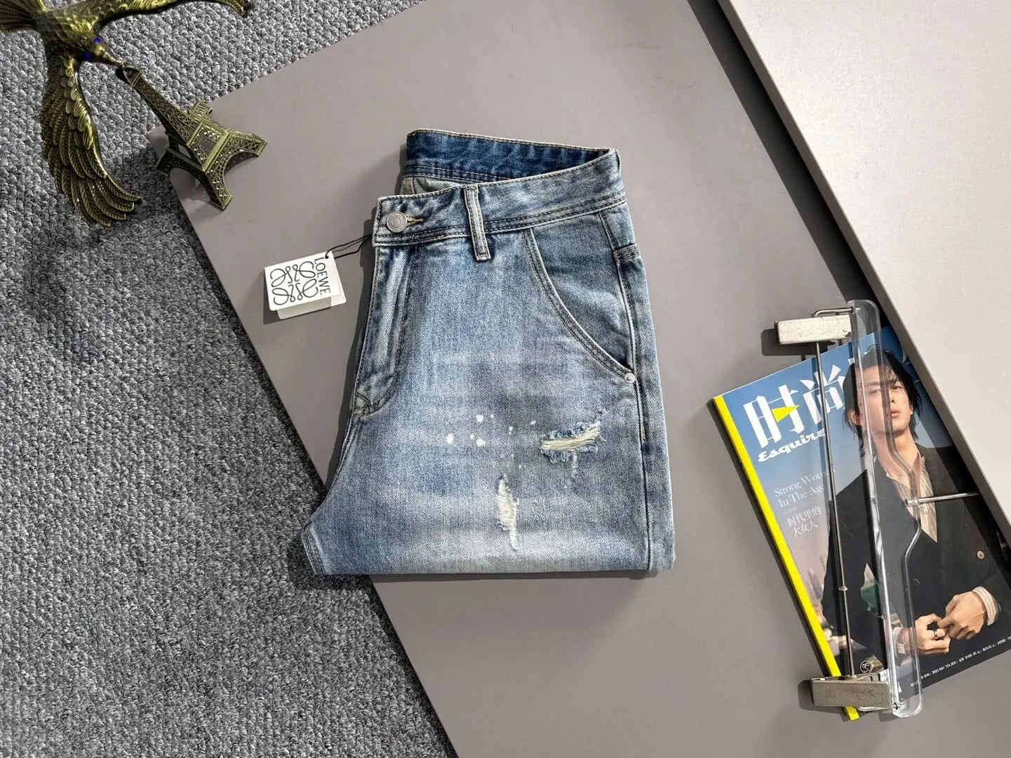 Splatter Paint Frayed Ripped Denim Shorts