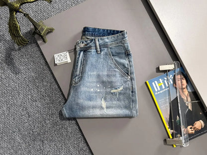 Splatter Paint Frayed Ripped Denim Shorts
