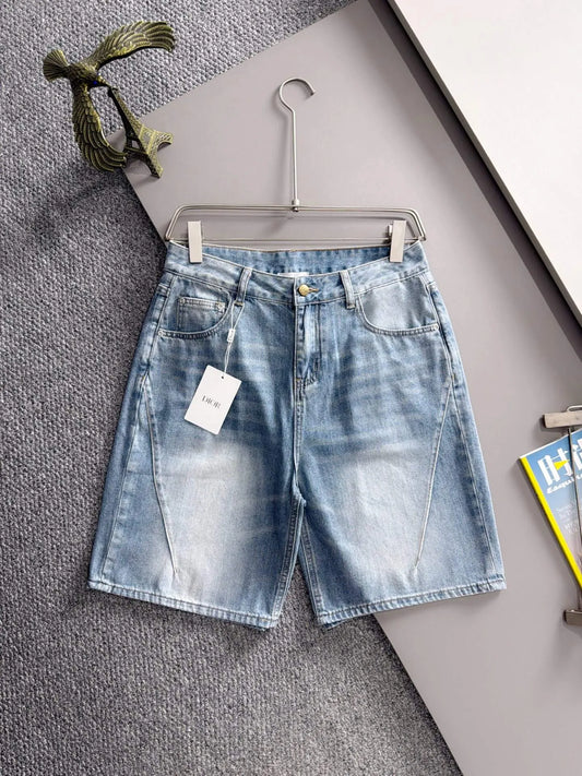 Seam Stitching Washed Denim Shorts