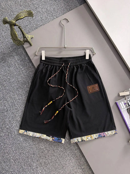 Braided Drawstring Printed Cuff Shorts