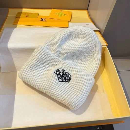 Heart Embroidered Knit Beanie