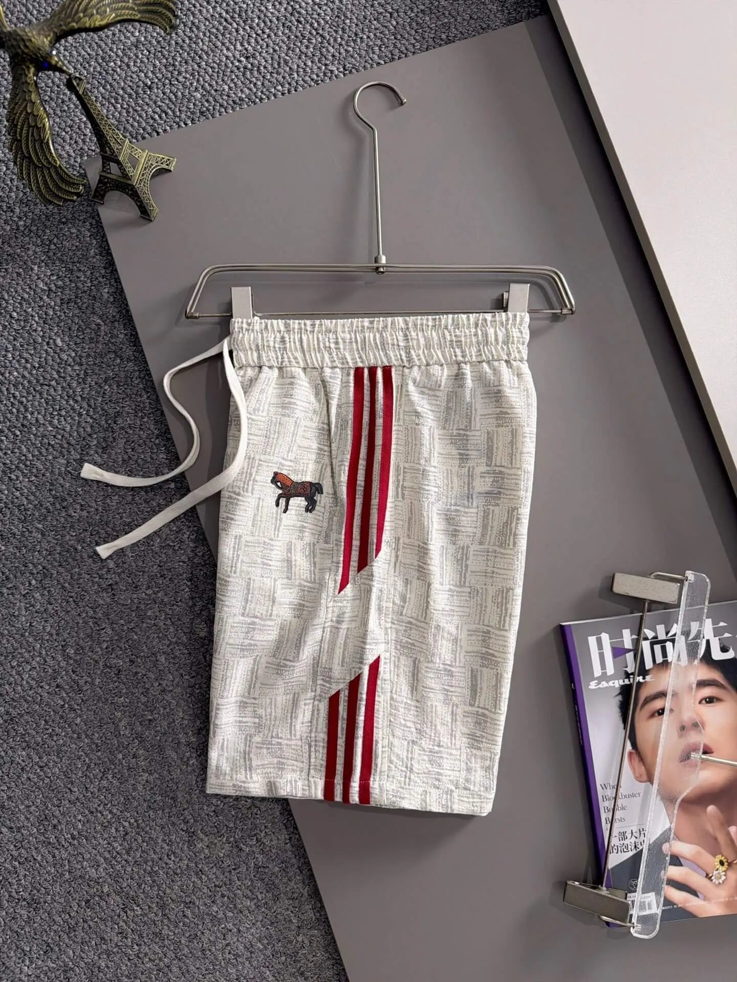 Horse Embroidery Side Stripe Shorts