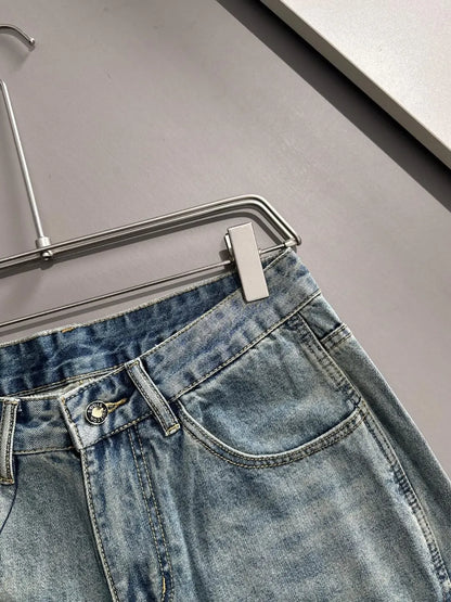Cargo Pocket Stitching Washed Denim Shorts