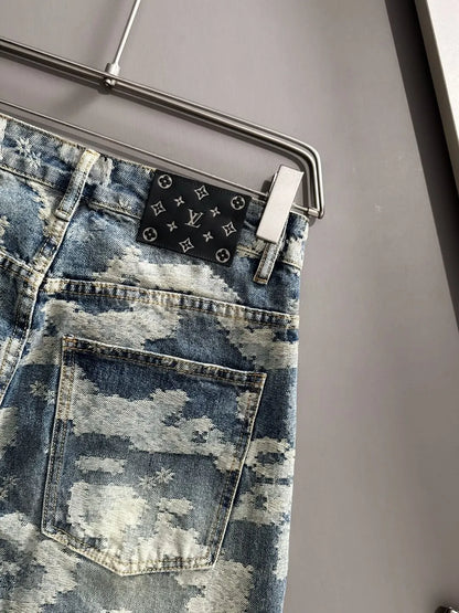 Camouflage Jacquard Denim Shorts