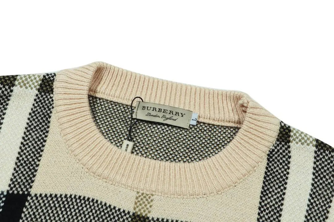 Beige Plaid Crewneck Sweater