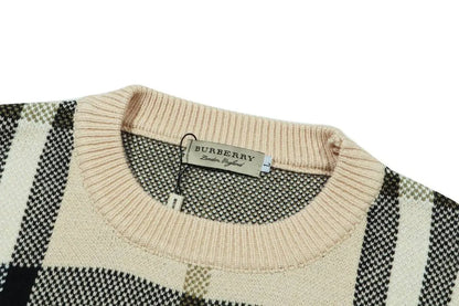 Beige Plaid Crewneck Sweater