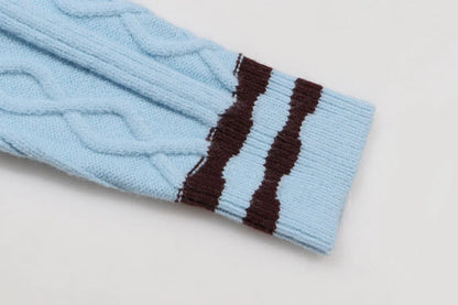 Cable‑Knit V‑Neck Striped Sweater
