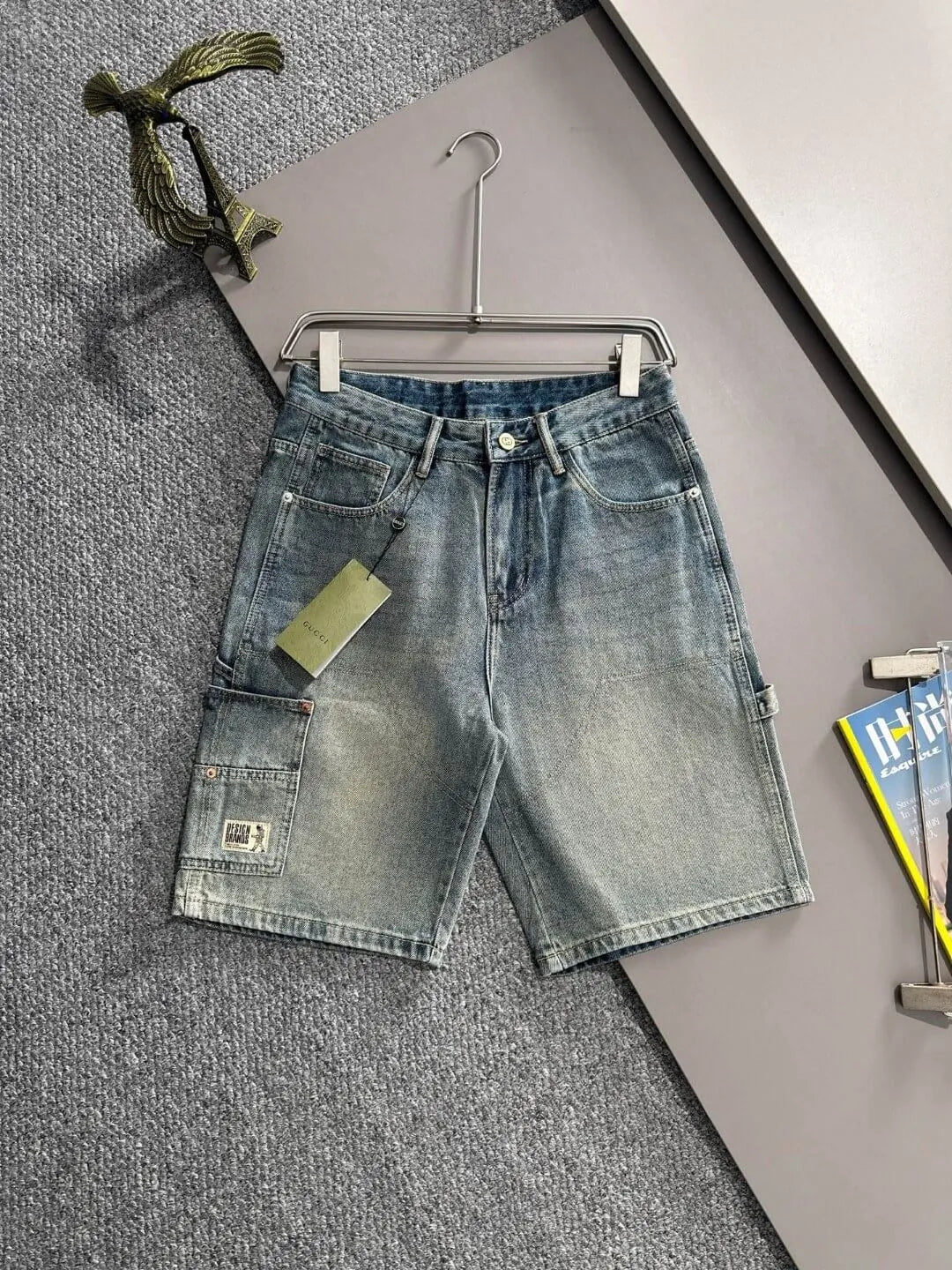 Multi‑Cargo Pocket Workwear Denim Shorts