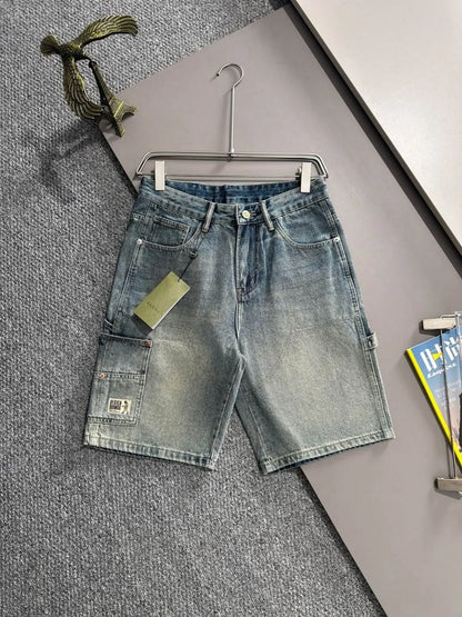 Multi‑Cargo Pocket Workwear Denim Shorts