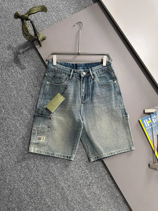 Multi‑Cargo Pocket Workwear Denim Shorts