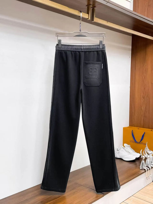 Side‑Stripe Text Detail Straight Pants