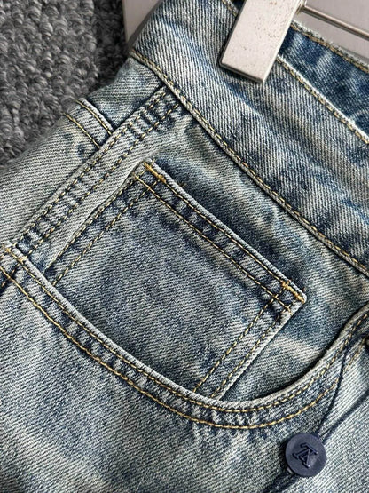 Cargo Pocket Stitching Washed Denim Shorts
