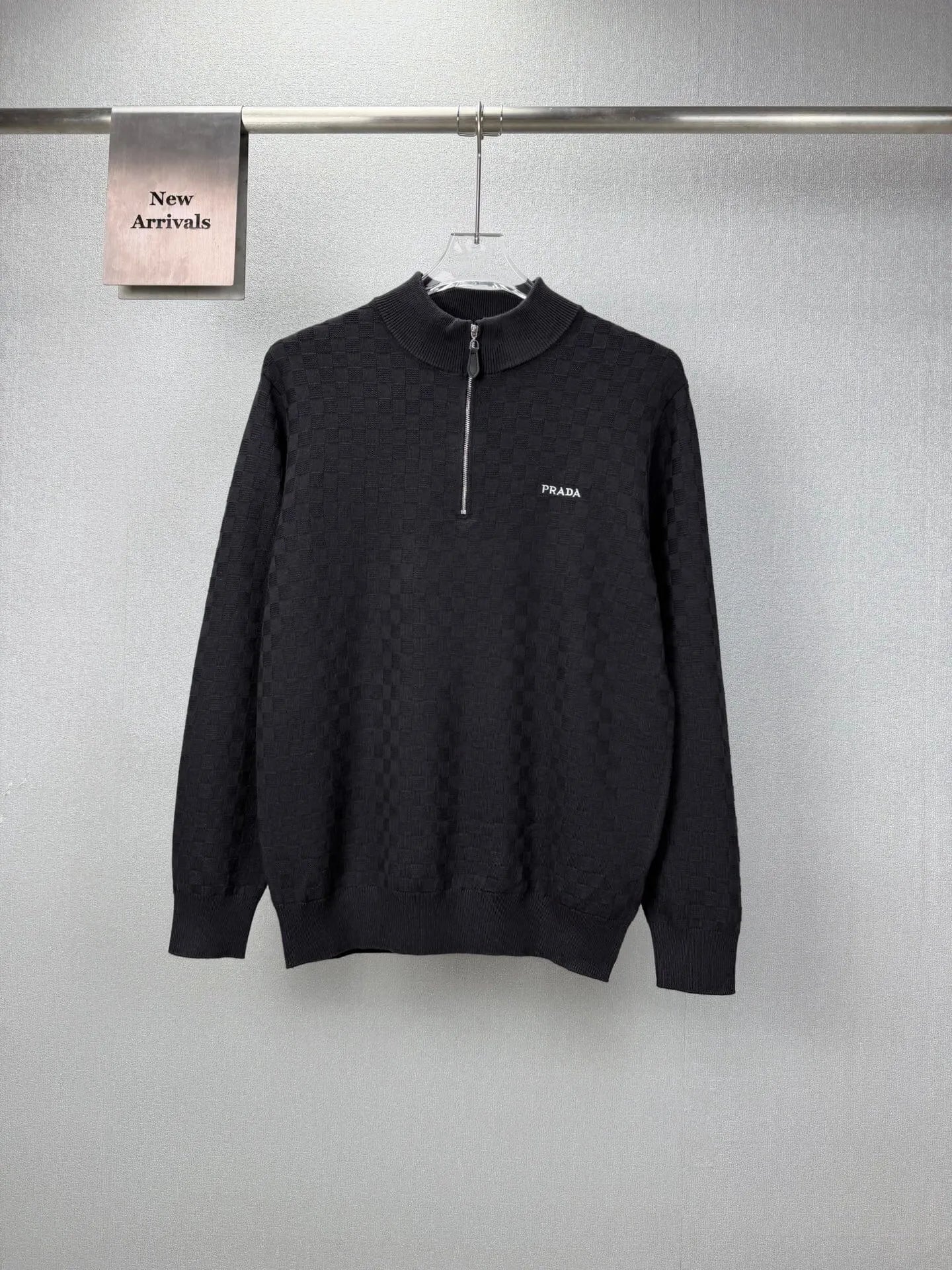 Embroidery  Checker Half Zip Knit Sweater