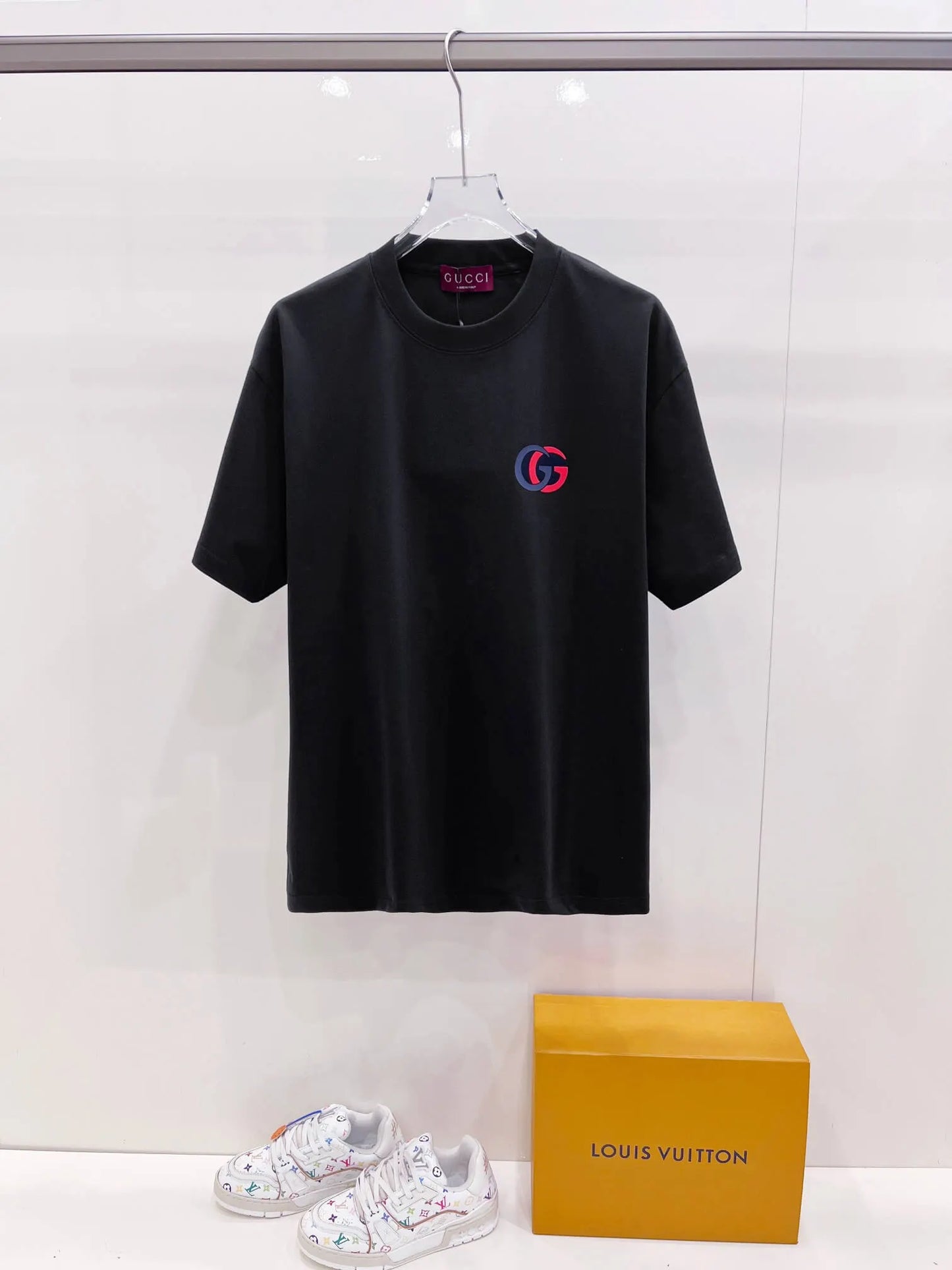 Red‑Blue Double G Print T‑Shirt