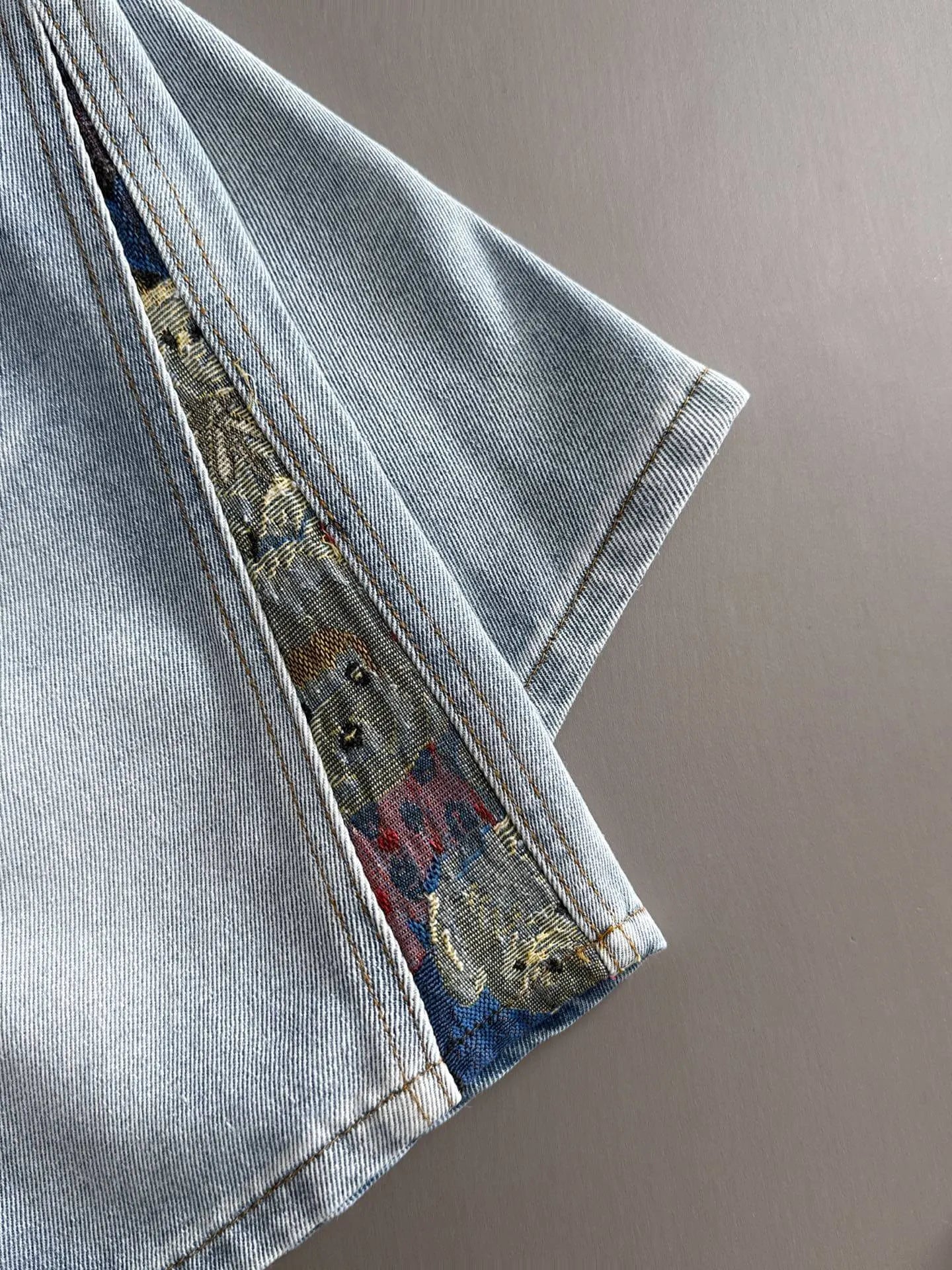 Side Jacquard Panel Denim Shorts